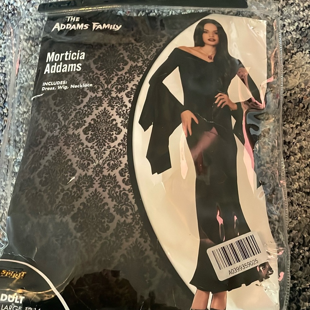 Adult Large Morticia Addams from The Adams Family Dress & Wig Halloween Costume